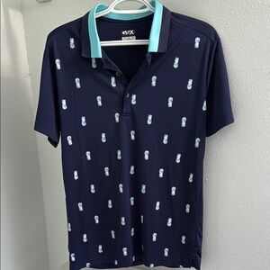 PGA Tour Navy Polo with Pineapple Pattern